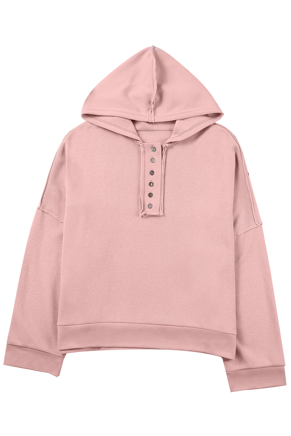 Casual Button Solid Patchwork Trim Hoodie | Pink