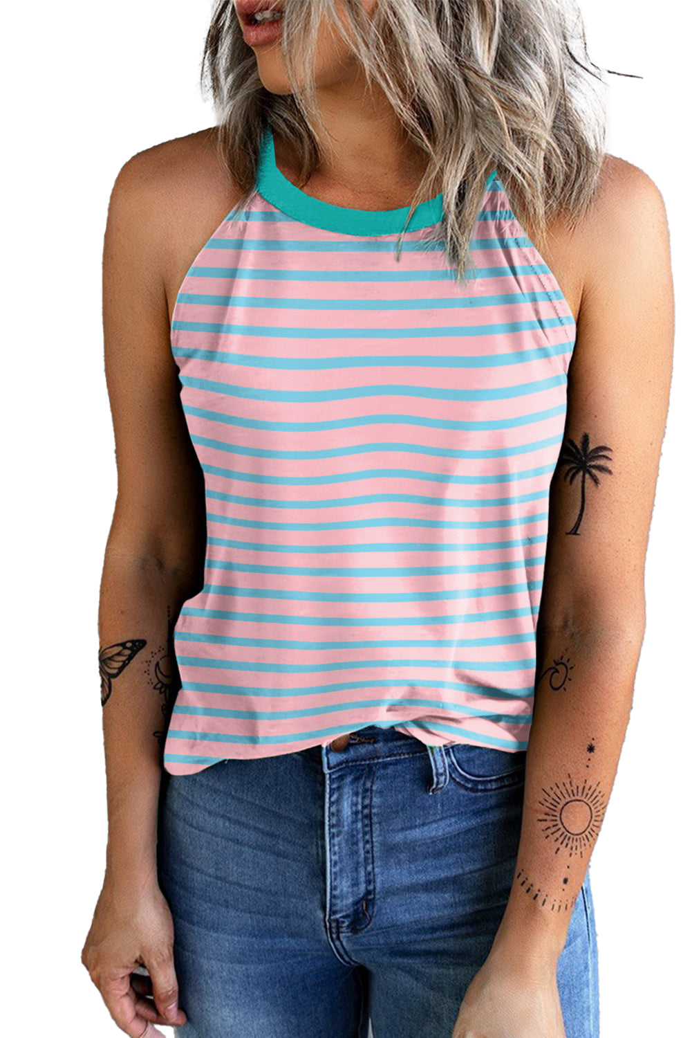 Round Neck Tank Top | Pink Stripe