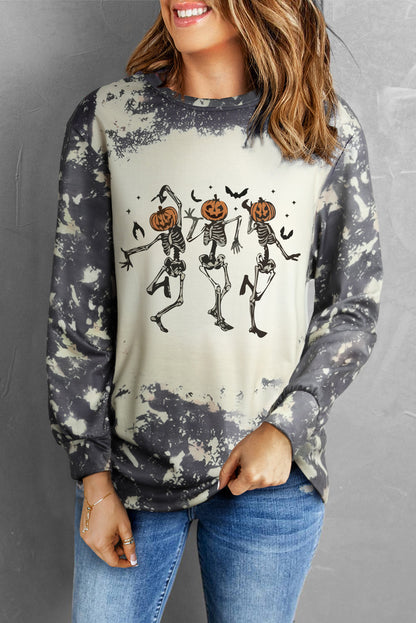 Dancing Skeleton Halloween Tie Dye Long Sleeve Top | Multicolour