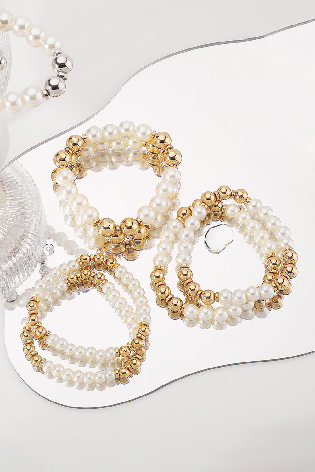 5Pcs Pearl Plated Beaded Bracelet Set | White