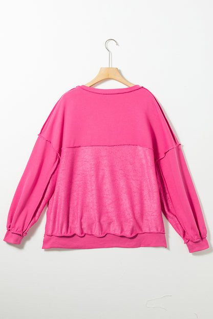 Drop Shoulder Henley Buttons Sweatshirt | Strawberry Pink