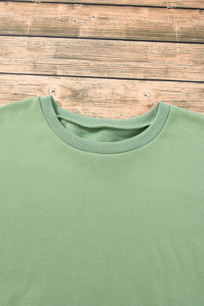 Solid Fleece Lined Drop Shoulder High Low Sweatshirt | Grass Green