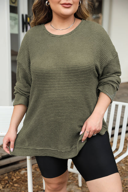 Plus Size Textured Knit Long Sleeve Top | Moss Green