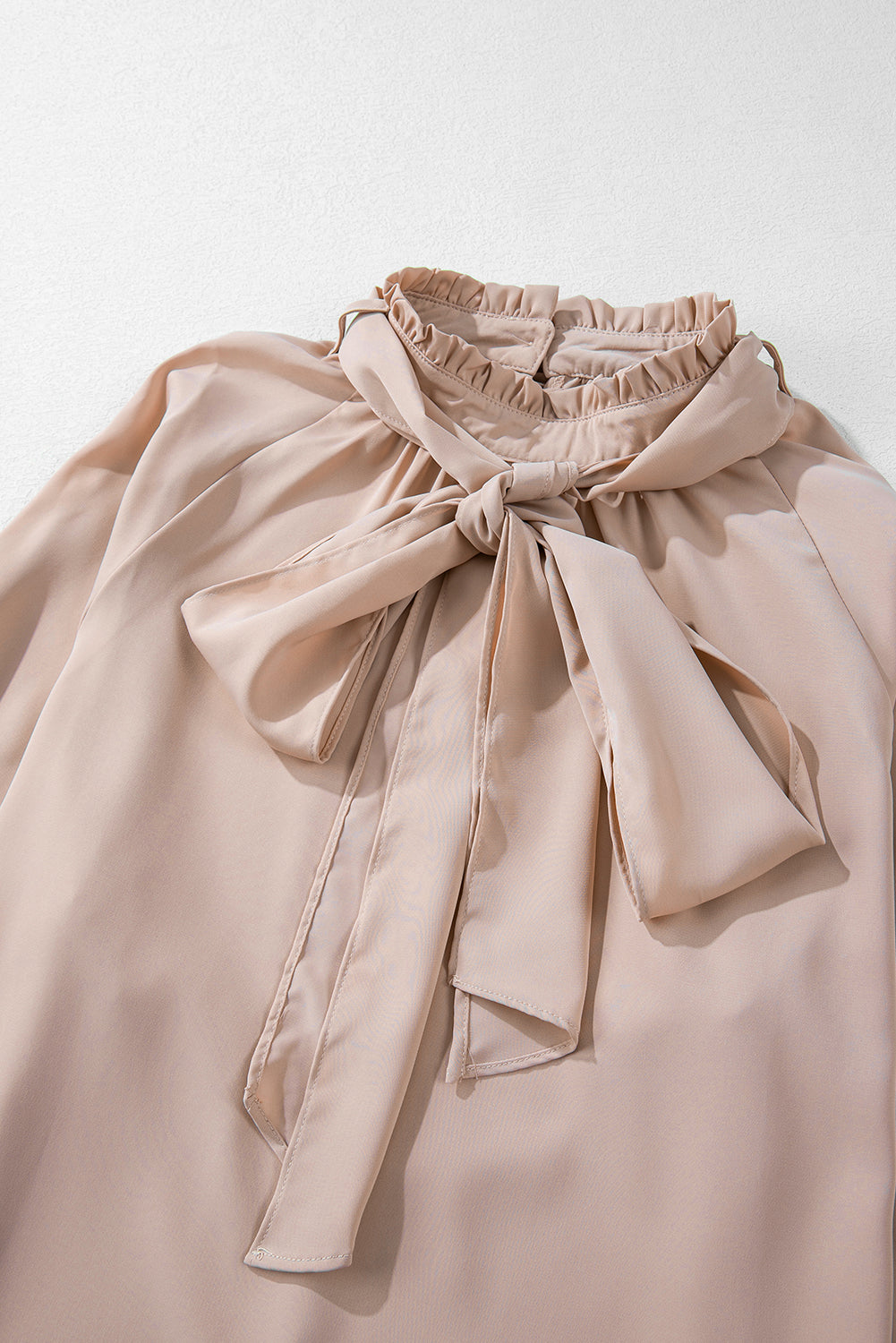 Frilled Knotted Mock Neck Bishop Sleeve Blouse | Khaki