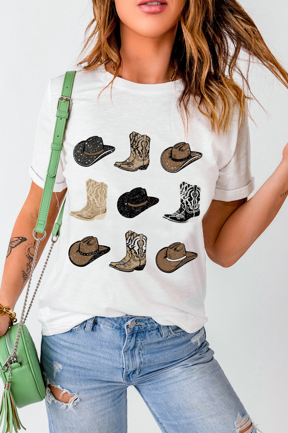 Cowboys Boots Western Fashion Print T Shirt | White