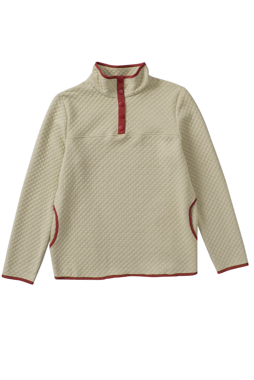 Contrast Binding Snap Button Geometric Pullover Sweatshirt | Beige