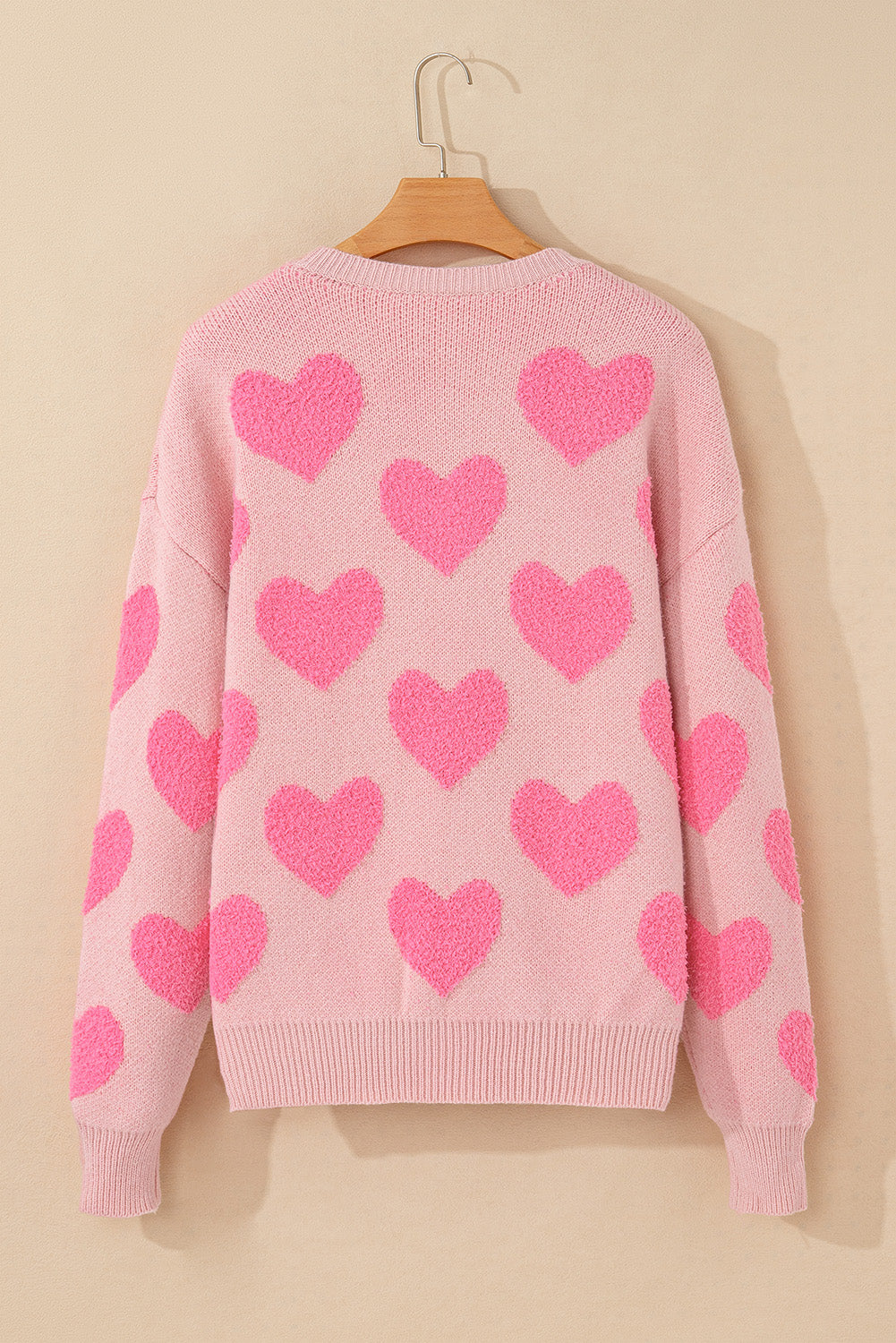 Valentine'S Day Heart Jacquard Knit Sweater | Light Pink