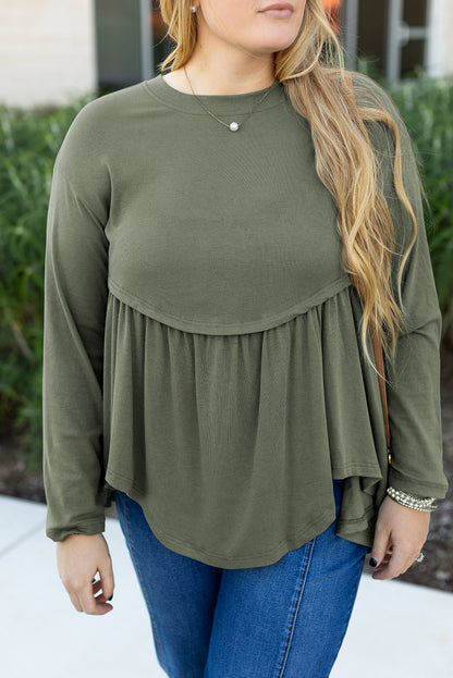 Plus Size Thermal Knitted Babydoll Flare Top | Mist Green