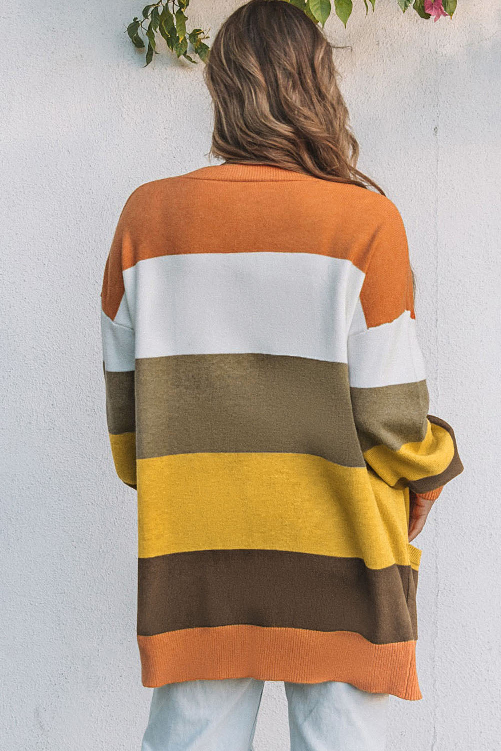 Open Front Pocketed Colourblock Cardigan | Stripe