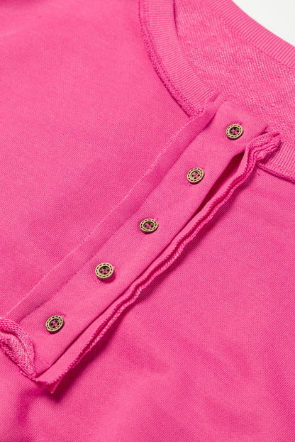 Drop Shoulder Henley Buttons Sweatshirt | Strawberry Pink