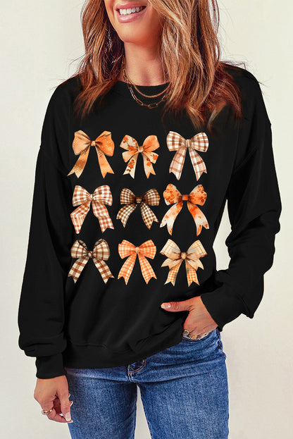 Thanksgiving Spice Bowknot Graphic Sweatshirt | Black