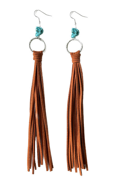 Western Turquoise O-Ring Tassel Earrings | Chestnut