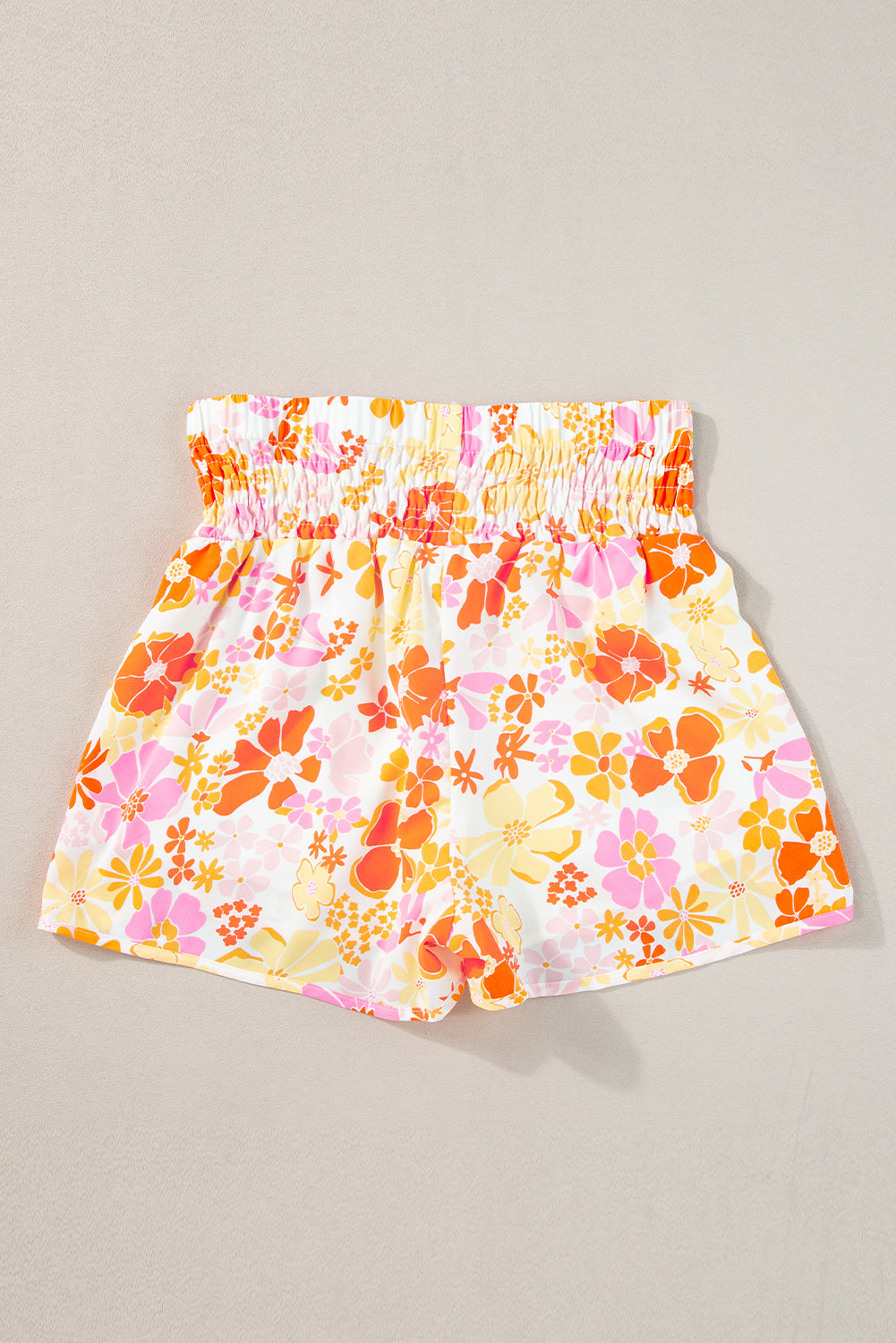 Boho Floral Shirred High Waist Casual Shorts | Orange