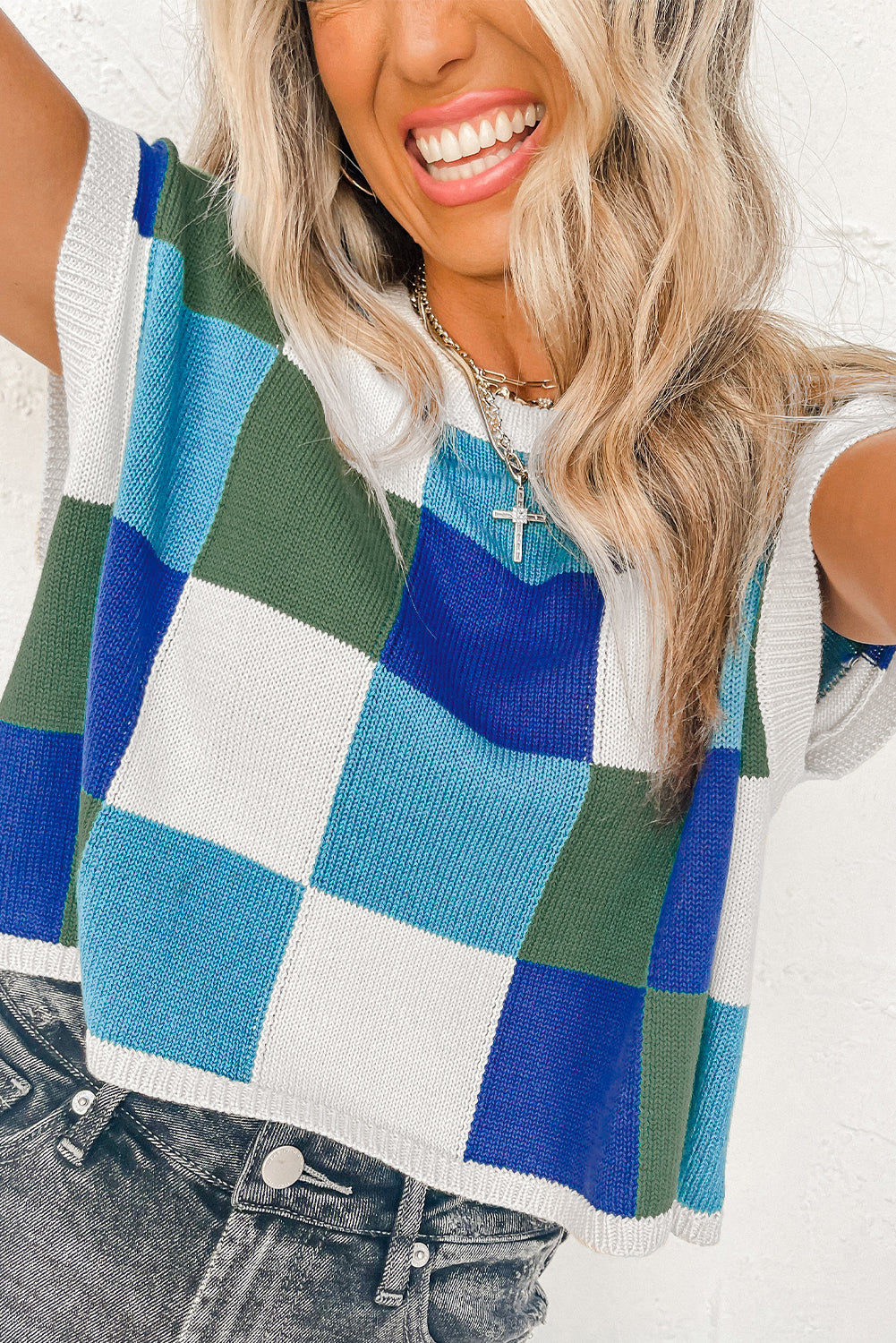 Colour Block Cap Sleeve Sweater | Dark Blue