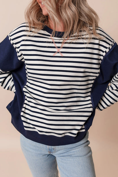 Colour Block Exposed Seam Loose Fit Sweatshirt | White Stripe