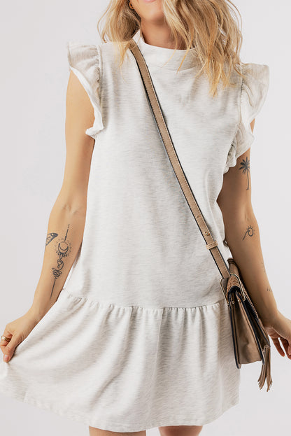 Flutter Sleeve Crew Neck Shift Dress | White