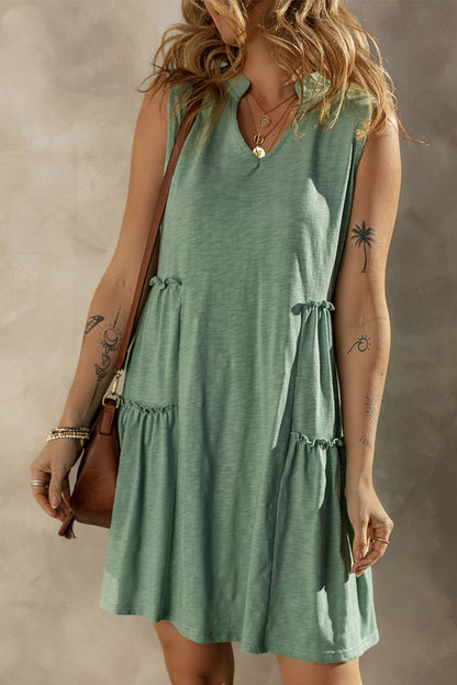 Split V Neck Tiered Flowy Sleeveless Dress | Moonlight Jade