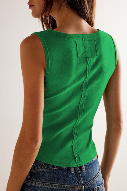 Ribbed Exposed Seam Cropped Tank Top | Dark Green