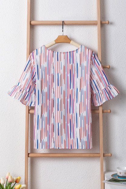 Multicolour Striped Splash Half Sleeve Blouse | White