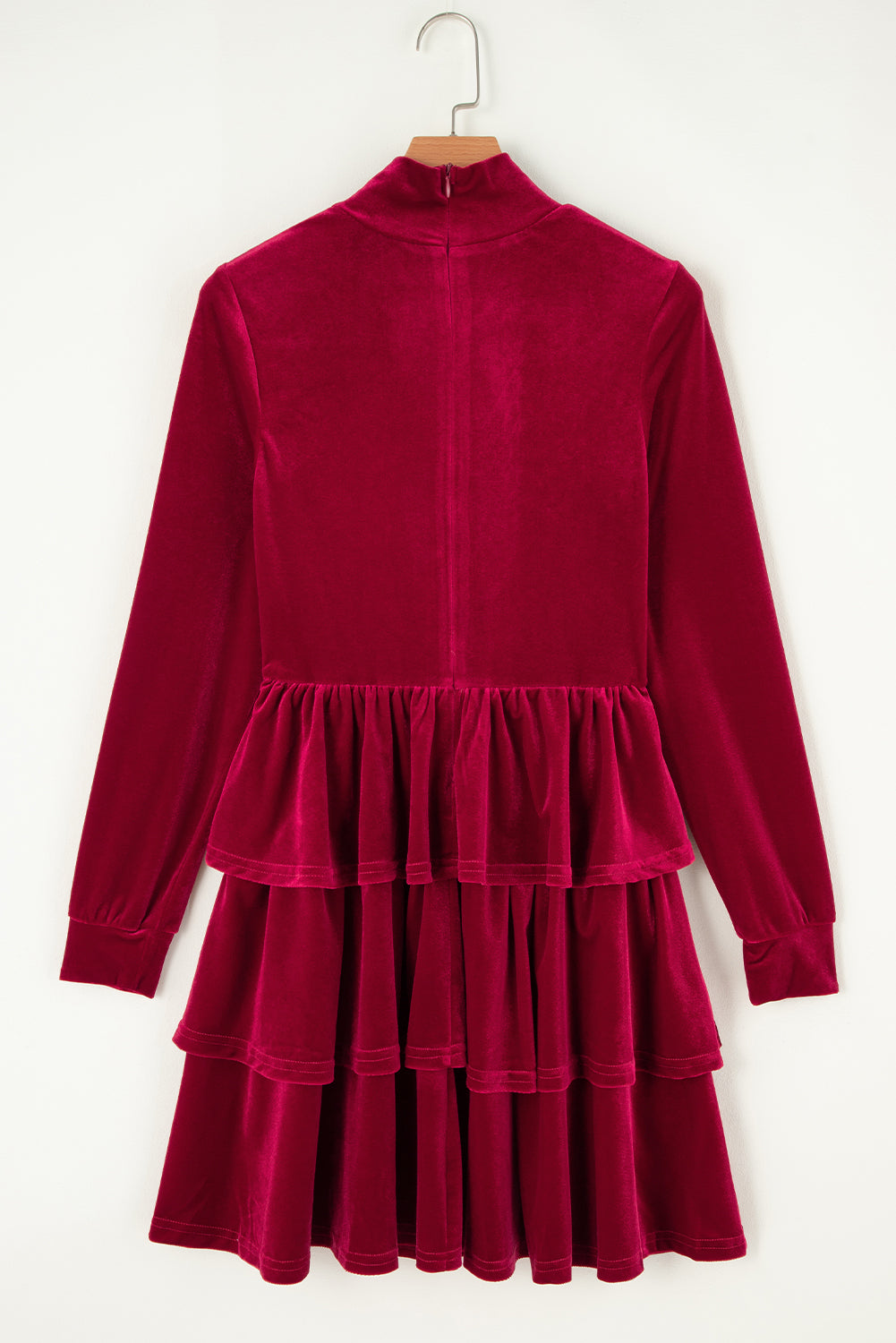 Velvet High Neck Tiered Ruffle Mini Dress | Racing Red