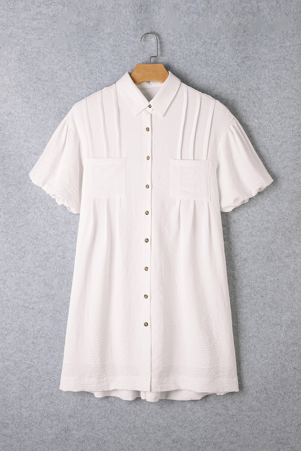 Half Puff Sleeve Buttoned Shirt Mini Dress | White