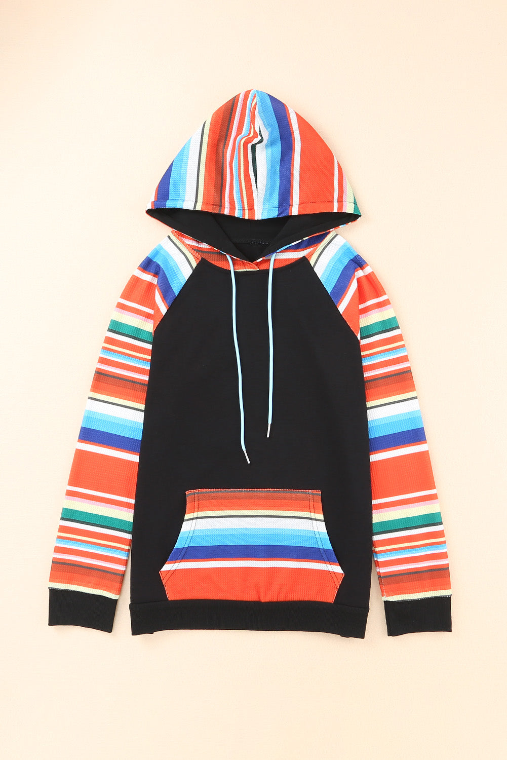 Colourful Striped Patchwork Kangaroo Pocket Hoodie | Multicolour