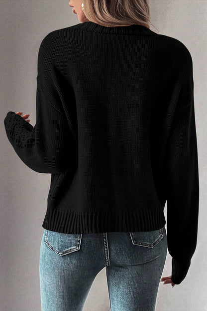 Open Knit Drop Shoulder Sweater Cardigan | Black