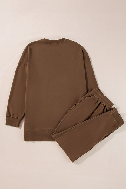 Solid Colour High Low Pullover And Skinny Pants Set | Coffee