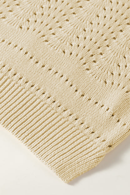 Knitted Hollow Out Short Sleeve Crop Sweater | Beige