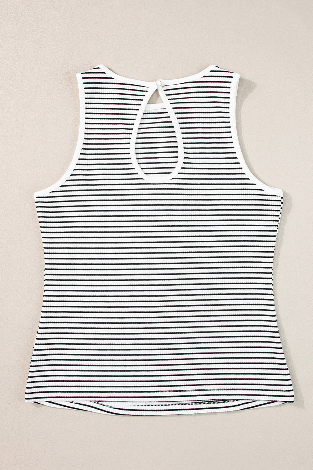 Striped Print Ribbed Knit Sleeveless Top | White