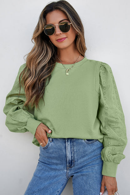 Solid Patchwork Sleeve Round Neck Sweatshirt | Mist Green