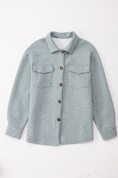 Retro Quilted Flap Pocket Button Shacket | Gray