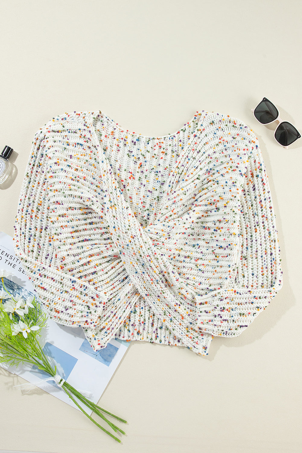 Confetti Reversible Twist Sweater | White