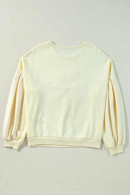 Tinsel Flower Dropped Puff Sleeve Sweatshirt | Beige