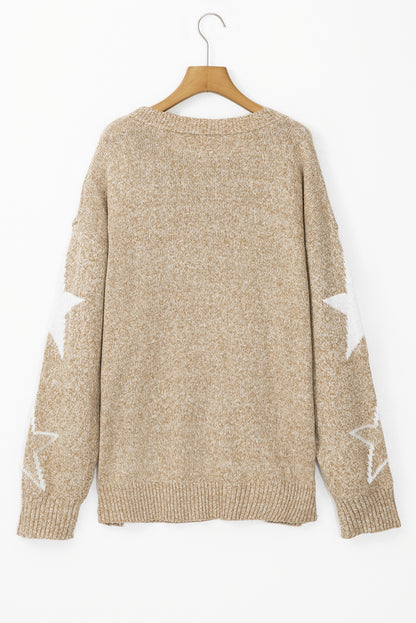 Star Pattern Drop Shoulder Plus Size Sweater | Khaki