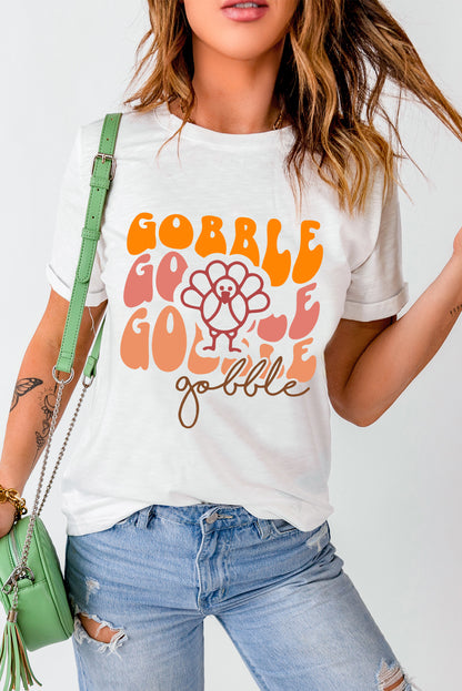 Gobble Thanksgiving Turkey Graphic Cotton Blend T Shirt | White