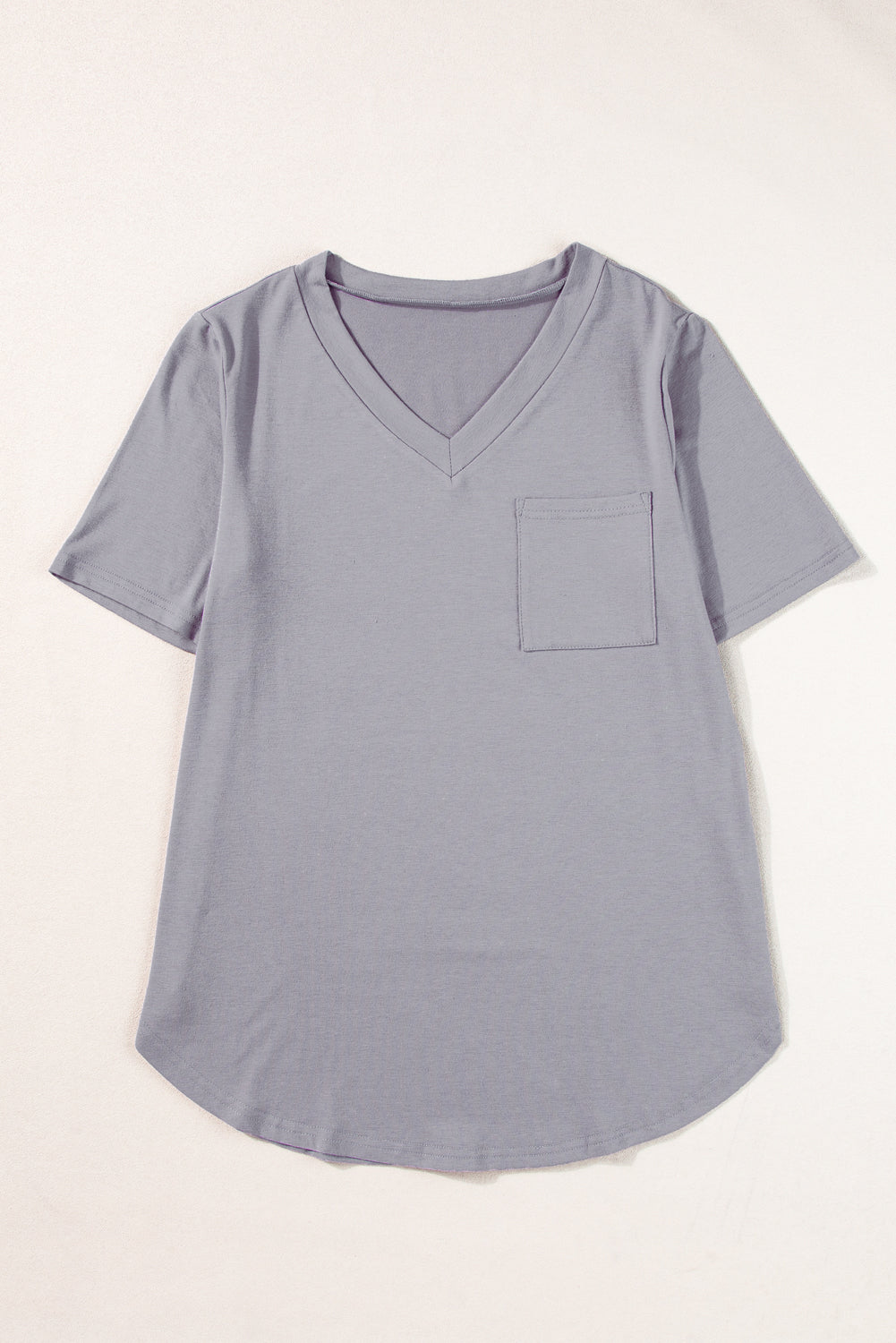 V Neck Pocketed Rounded Hem Tee | Medium Grey