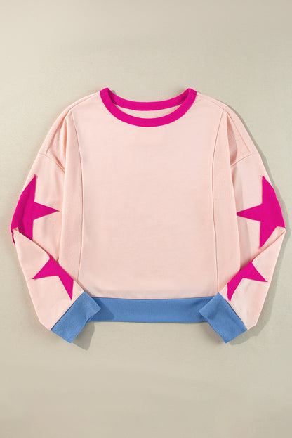 Star Patchwork Exposed Seam Oversized Sweatshirt | Light Pink