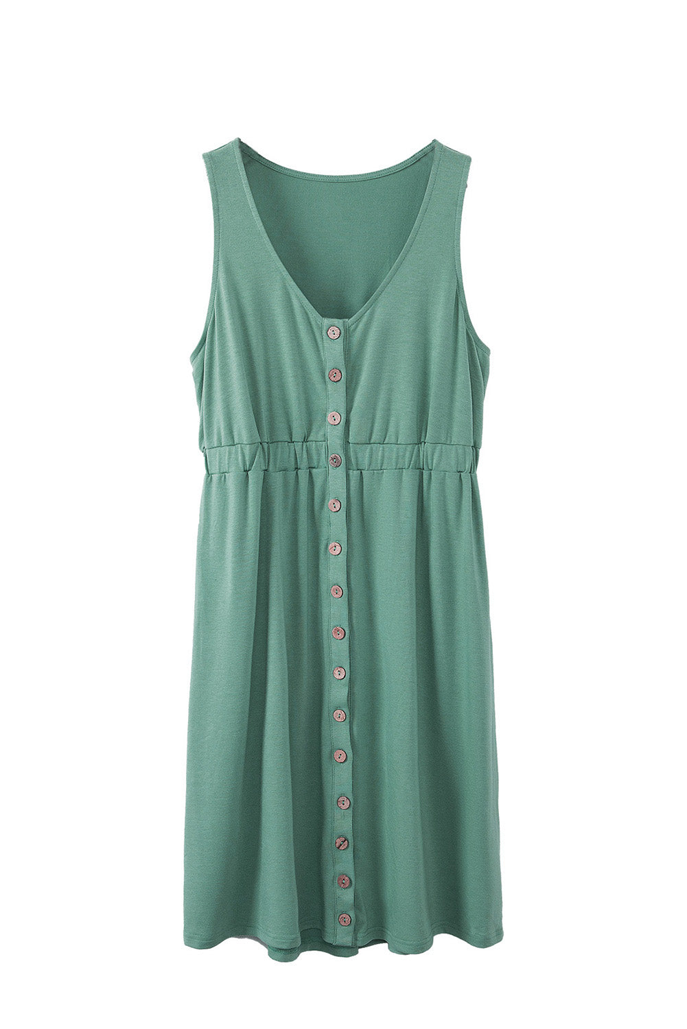 Buttons Sleeveless High Waist Mini Dress | Green