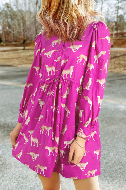 Cheetah Print Drawstring Tunic Shirt Dress | Rose