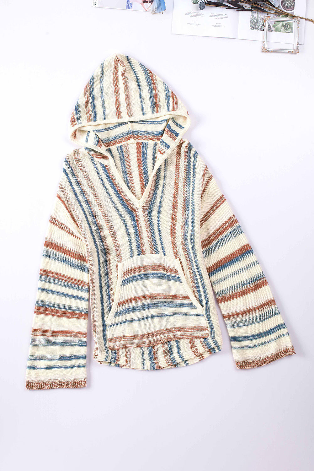 Striped Knit Kangaroo Pocket Hooded Sweater | Multicolour