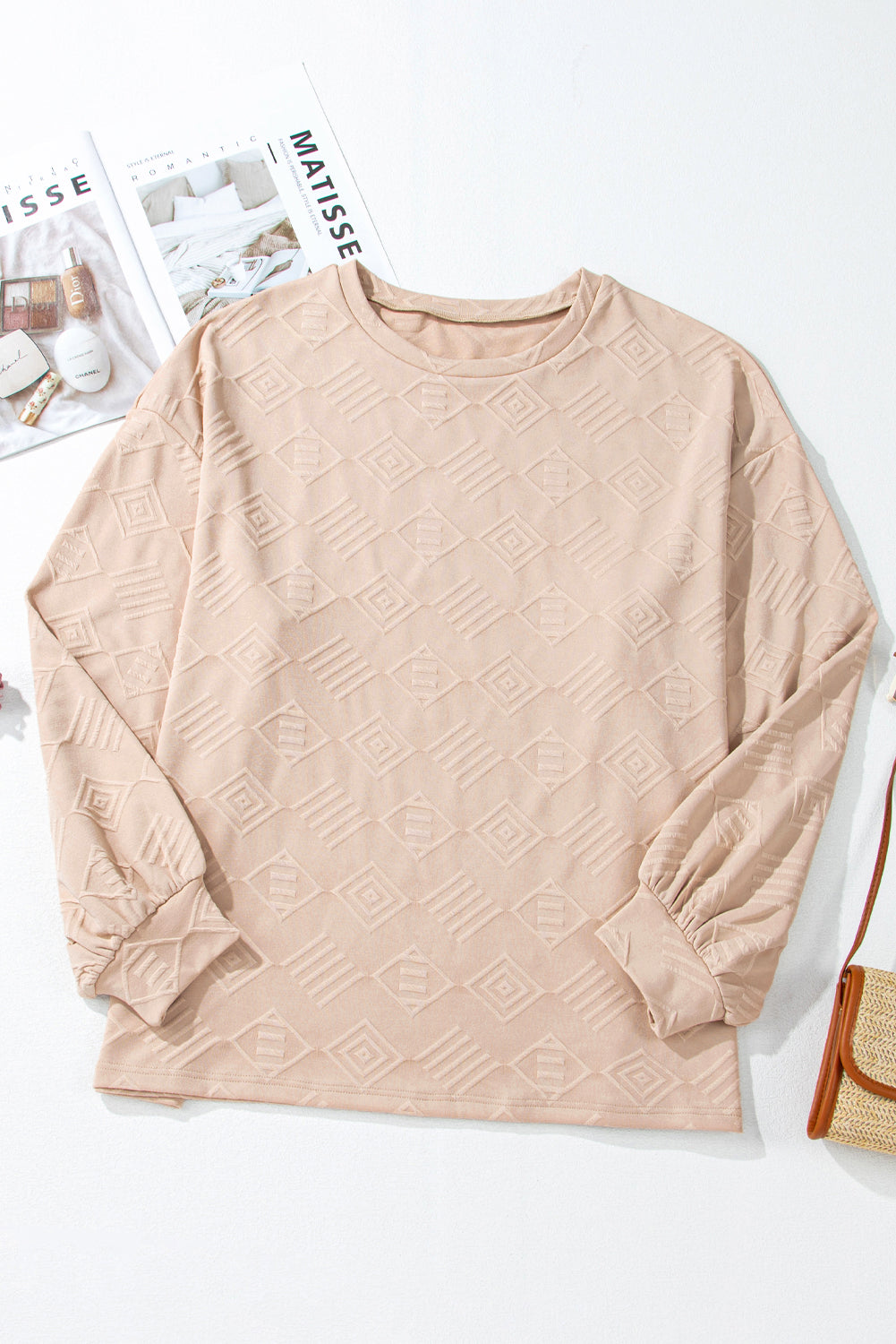 Plus Size Textured Drop Shoulder Crew Neck Sweatshirt | Parchment