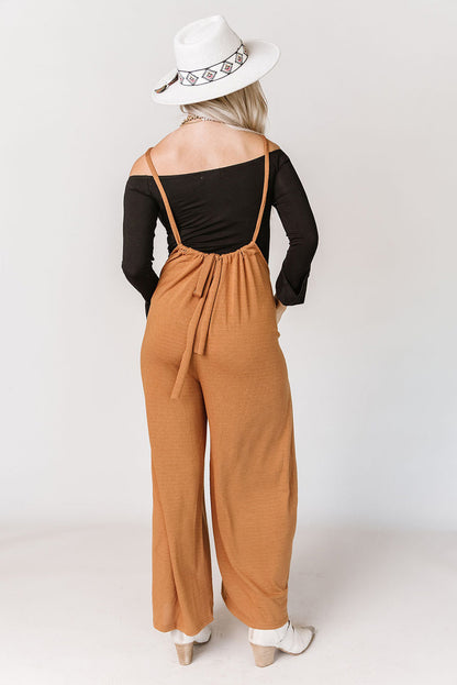 High Rise Wide Leg Suspender Pants | Orange