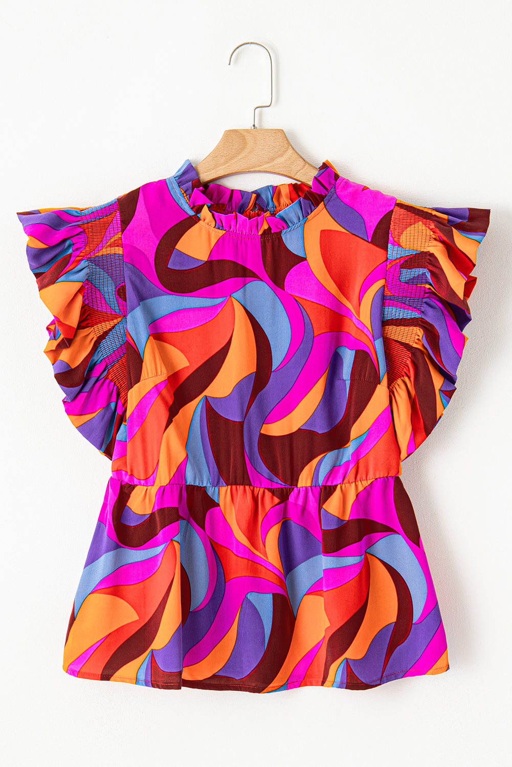 Abstract Print Flutter Sleeve Peplum Blouse | Orange