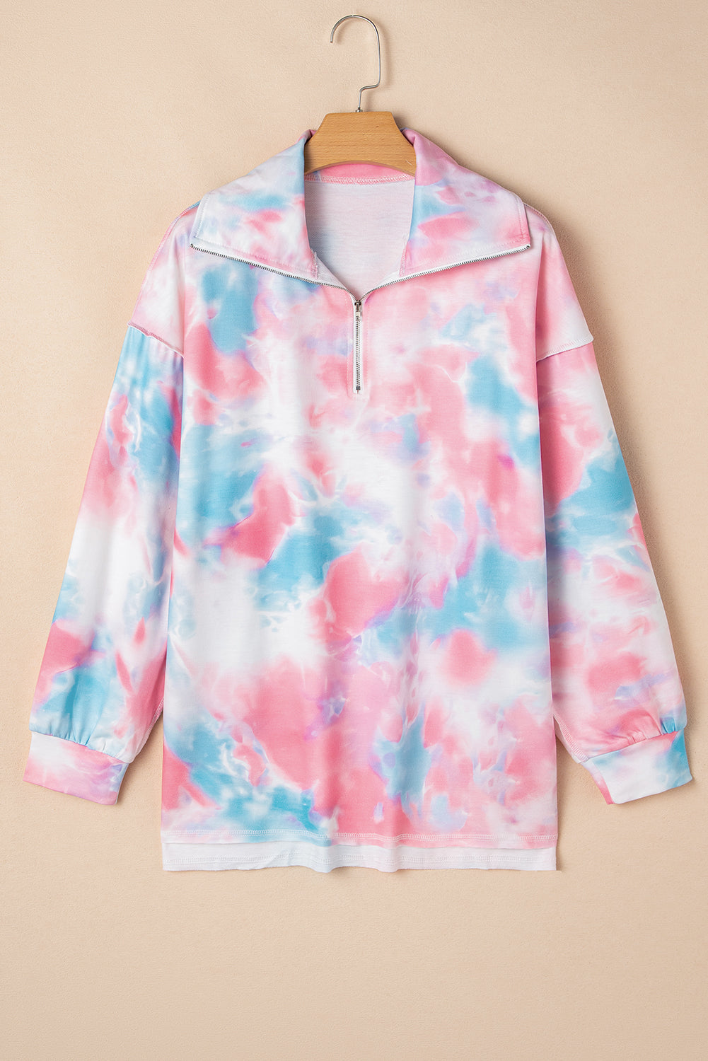 Plus Size Tie-Dye Zipped Collared Pullover Sweatshirt | Multicolour