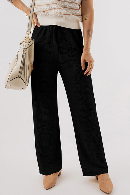 Textured Loose Drawstring Pants | Black