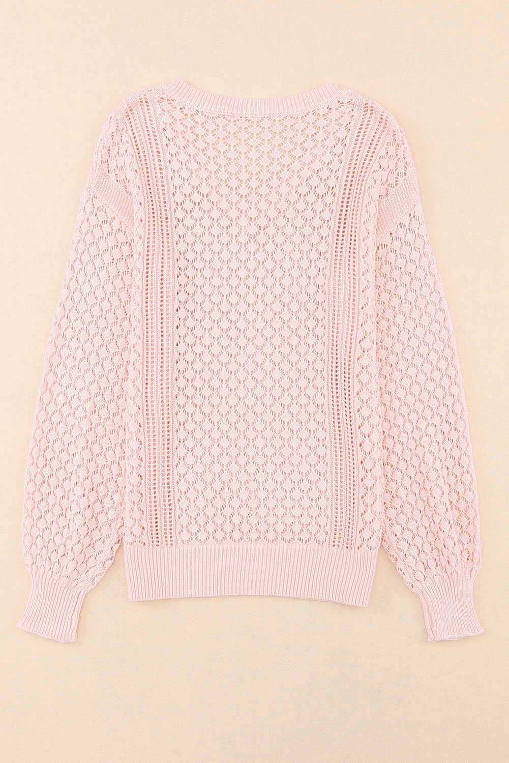 Loose Pointelle Knit Ribbed V Neck Sweater | Pink