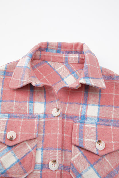 Plaid Flap Pocket Button Up Shacket | Pink