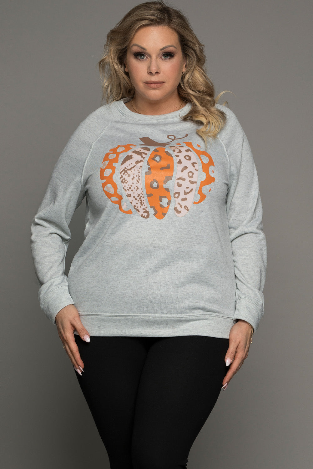 Halloween Pumpkin Leopard Print Plus Size Sweatshirt | Gray