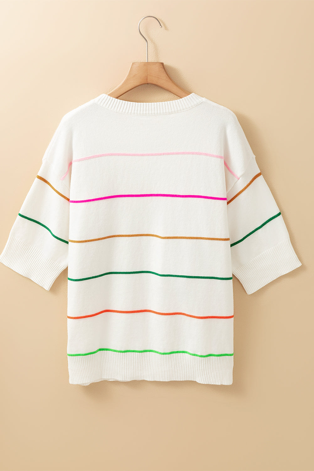 Colourblock Striped Half Sleeve Drop Shoulder Sweater | White